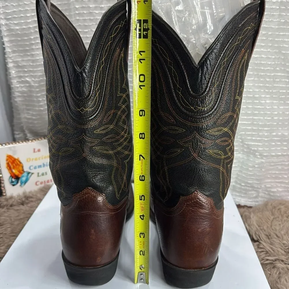 (F) Ariat Men's Comeback Round Toe Western Boots Brown & Black 10016364 - Picture 6 of 15